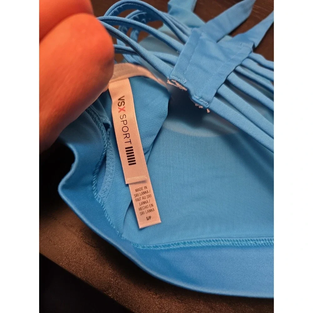NOS 2016 Victoria's Secret Small Sports Bra Teal Blue Cage Back Plunge Front NWT